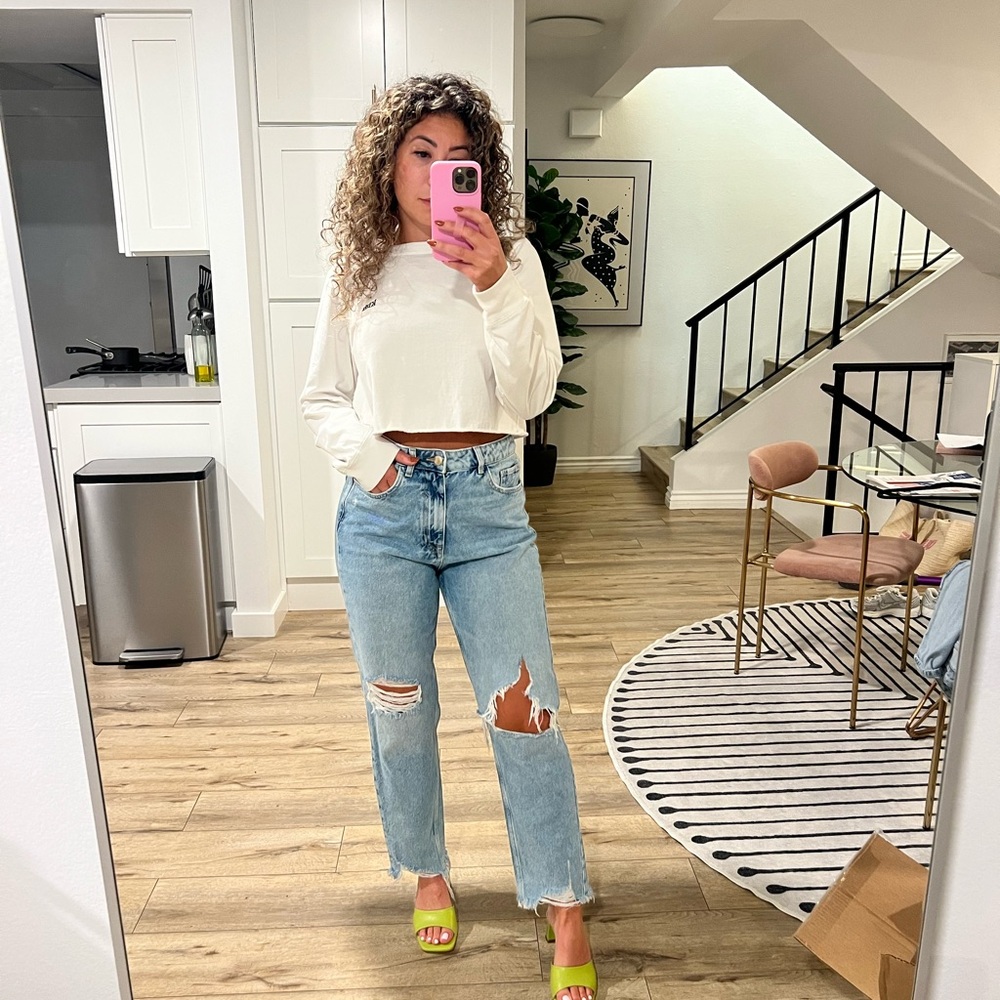 Zara The Mom Jean Light Blue Distressed